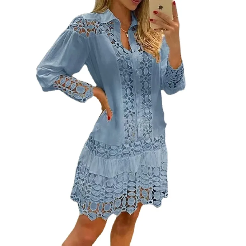Spring Summer Long Sleeve for Women's Dresses Solid Color Lace Splicing Fashion Cutout Shirt Elegant Female Loose Dress Y2k
Spring Summer Long Sleeve for Women's Dresses Solid Color Lace Splicing Fashion Cutout Shirt Elegant Female Loose Dress Y2k