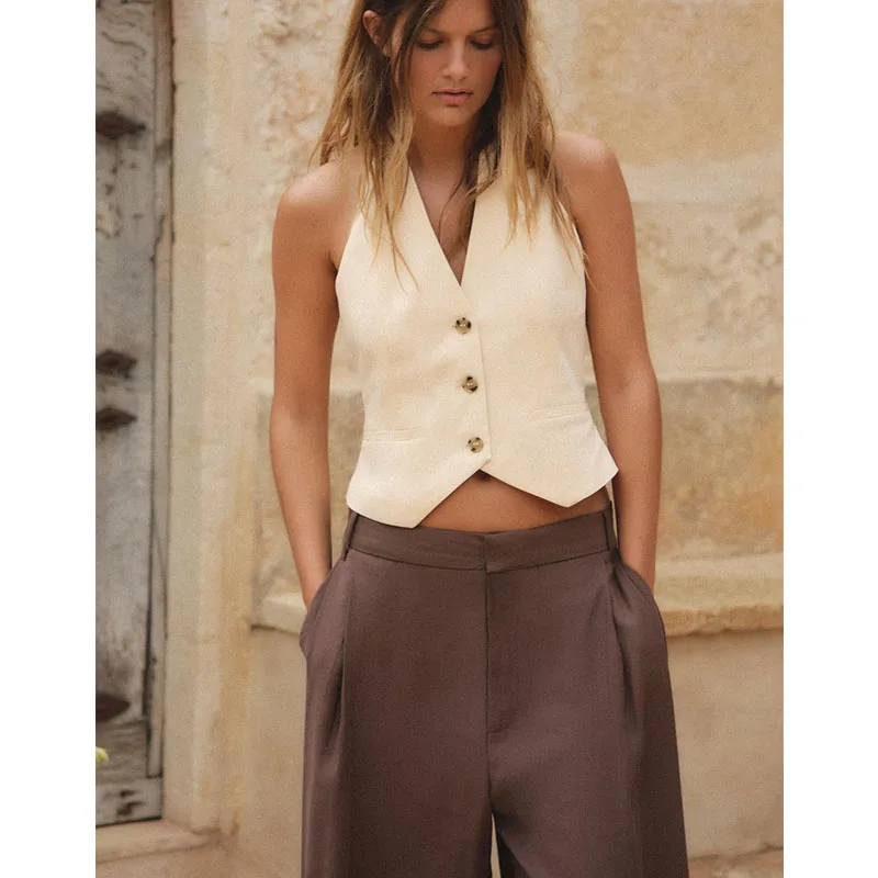 New Summer Women's Slim Fit Linen Blend Vest Collar Hanging Neline Single Button ort Length Pure Color Versatile Sle
New Summer Women's Slim Fit Linen Blend Vest Collar Hanging Neline Single Button ort Length Pure Color Versatile Sle