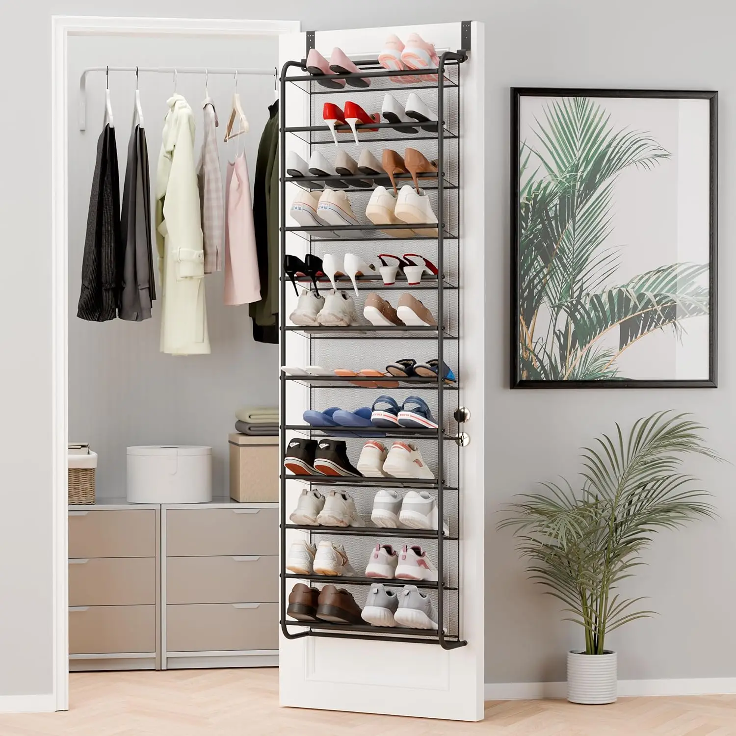 12-Tier Over Door Shoe Organizer, Holds 36 Pairs, Heavy Duty Metal Mesh, Space Saving
12-Tier Over Door Shoe Organizer, Holds 36 Pairs, Heavy Duty Metal Mesh, Space Saving