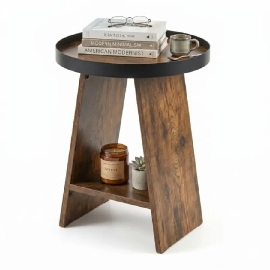 Round End Table with Tray Top 2-Tier Rustic Side Table with Storage Shelf Modern Farmhouse Industrial Wood Nightstand for Livin
Round End Table with Tray Top 2-Tier Rustic Side Table with Storage Shelf Modern Farmhouse Industrial Wood Nightstand for Livin