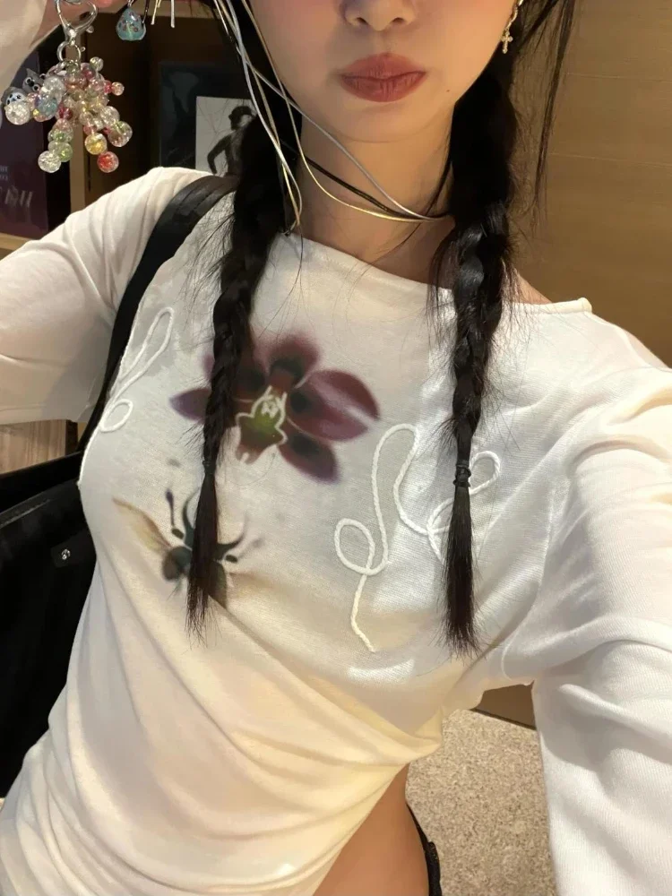 Deeptown Y2k Printed Off Shoulder T-shirt Sweet Transparent White Long Sleeve T-Shirts Korean Fashion Casual Loose Tops Slim Up
Deeptown Y2k Printed Off Shoulder T-shirt Sweet Transparent White Long Sleeve T-Shirts Korean Fashion Casual Loose Tops Slim Up