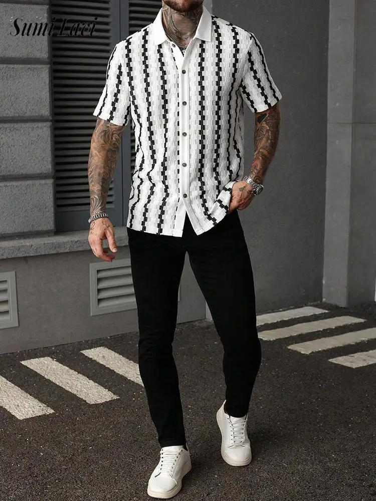 Vintage Plaid Textured Knitted Shirt 2026 Spring Summer Casual Mens Short Sleeve Shirts Fashion Stripe Crochet Knit Cardigan Top
Vintage Plaid Textured Knitted Shirt 2026 Spring Summer Casual Mens Short Sleeve Shirts Fashion Stripe Crochet Knit Cardigan Top