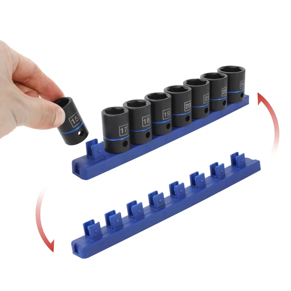9-Piece 1/2-inch Standard Drive Impact Socket Set MM, Removable, reusable socket rail
9-Piece 1/2-inch Standard Drive Impact Socket Set MM, Removable, reusable socket rail