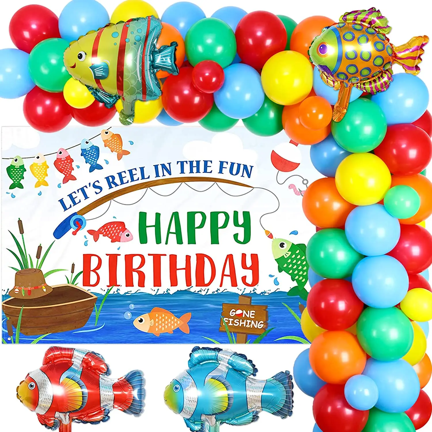 Fishing Theme Birthday Party Decorations, Colorful Fish Balloon, Garland Gone, Happy Birthday Backdrop, Boys Bday Supplies
Fishing Theme Birthday Party Decorations, Colorful Fish Balloon, Garland Gone, Happy Birthday Backdrop, Boys Bday Supplies