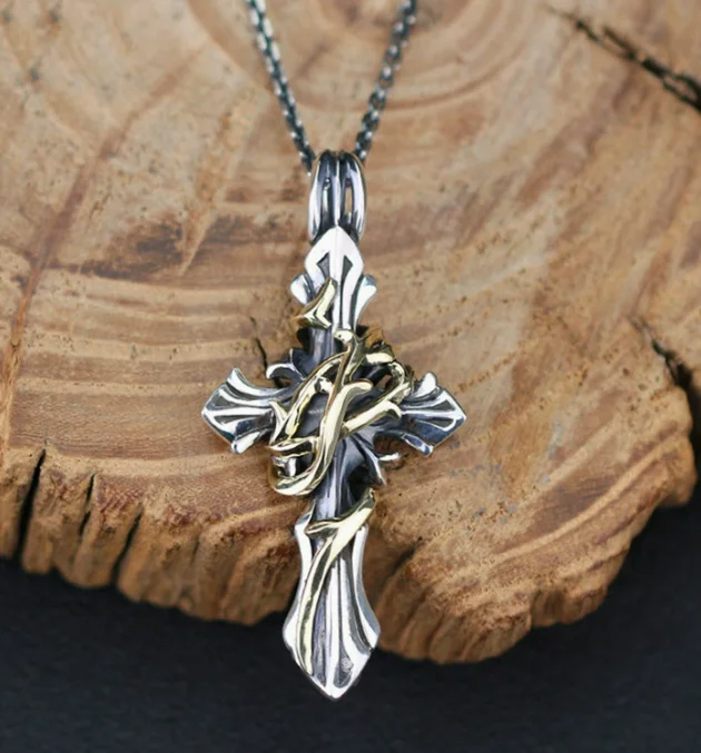 Silver-plated two-tone retro thorn cross necklace sweater chain, men's hip-hop pendant, high-end feel, factory direct sales
Silver-plated two-tone retro thorn cross necklace sweater chain, men's hip-hop pendant, high-end feel, factory direct sales