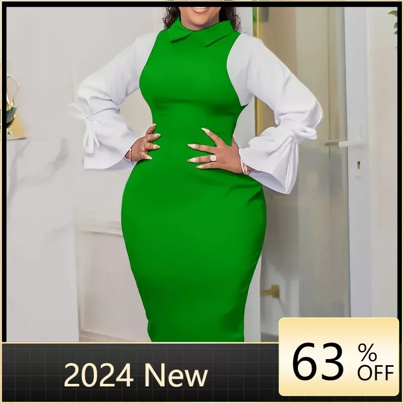 Elegant Bodycon Dresses For Women Turn Down Collar Full Sleeve Sheath Package Hips Mid Calf Formal Business Work Vestidos Mujer
Elegant Bodycon Dresses For Women Turn Down Collar Full Sleeve Sheath Package Hips Mid Calf Formal Business Work Vestidos Mujer