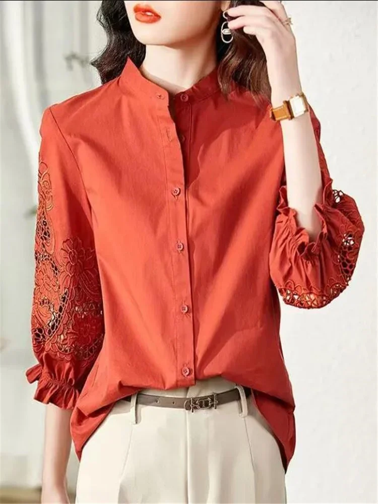 Retro Embroidered Women's Shirt Stand Collar Hollow Out Three-Quarter Sleeve Button Top Female Blouses Loose Woman Blouses J120
Retro Embroidered Women's Shirt Stand Collar Hollow Out Three-Quarter Sleeve Button Top Female Blouses Loose Woman Blouses J120