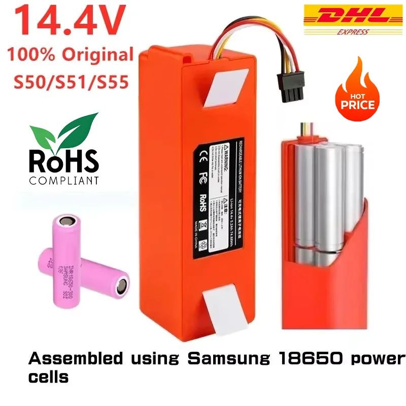 NEW 14.4V 5200-12800mAh Robotic Vacuum Cleaner Replacement Battery For Xiaomi Roborock S55 S60 S65 S50 S51 S5 MAX S6 Parts
NEW 14.4V 5200-12800mAh Robotic Vacuum Cleaner Replacement Battery For Xiaomi Roborock S55 S60 S65 S50 S51 S5 MAX S6 Parts