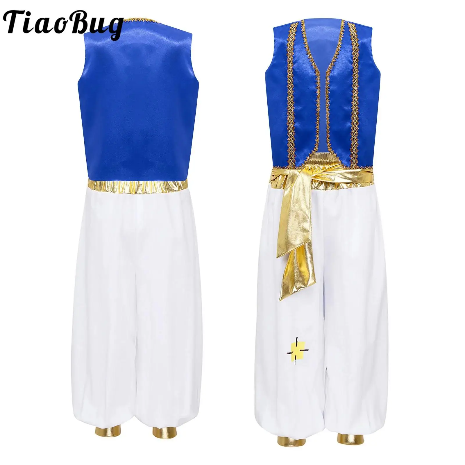 Kids Fairytale Drama Arabian Prince Cosplay Costume Outfit Boys Satin Shiny Waistcoat with Belted Pants Set Halloween Dress Up
Kids Fairytale Drama Arabian Prince Cosplay Costume Outfit Boys Satin Shiny Waistcoat with Belted Pants Set Halloween Dress Up