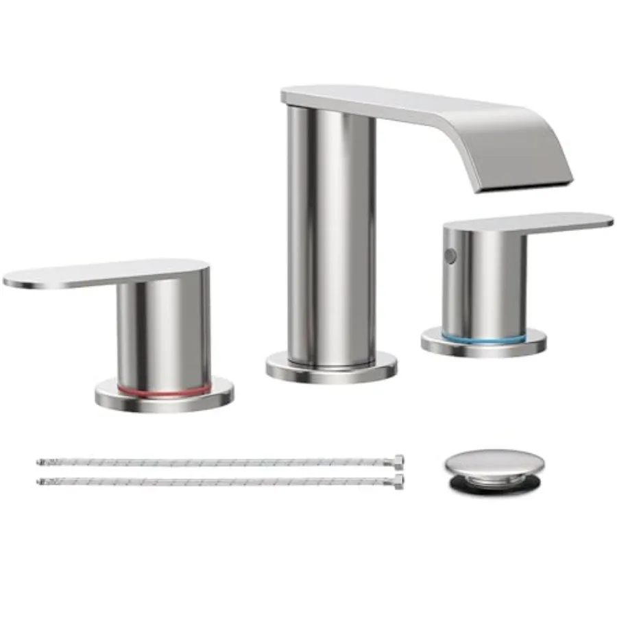 Waterfall Bathroom Faucet for Sink 3 Hole Widespread Bathroom Sink Faucets with Pop-up Drain and Supply Lines Stainless Steel 2
Waterfall Bathroom Faucet for Sink 3 Hole Widespread Bathroom Sink Faucets with Pop-up Drain and Supply Lines Stainless Steel 2