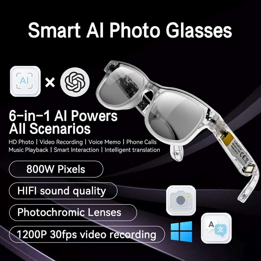 Latest Smart Glasses Camera AI Translator Wireless Voice Video BT Call Music Player Portable Earphones Men PK W610 Ai Sunglasses
Latest Smart Glasses Camera AI Translator Wireless Voice Video BT Call Music Player Portable Earphones Men PK W610 Ai Sunglasses