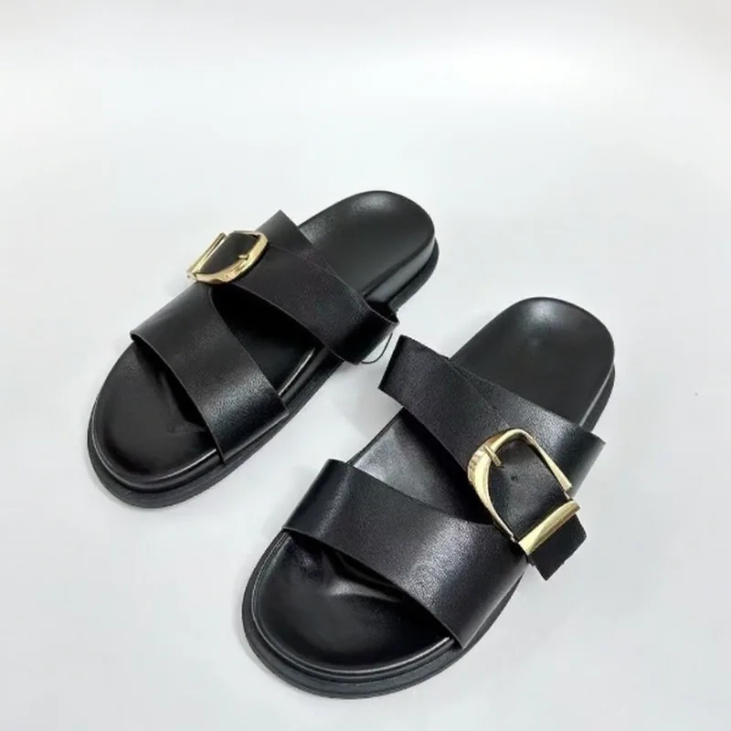 Women's Black PU Leather Flat Sandals Comfortable Summer Beach Shoes Casual Euro-American Style Metal Buckle
Women's Black PU Leather Flat Sandals Comfortable Summer Beach Shoes Casual Euro-American Style Metal Buckle