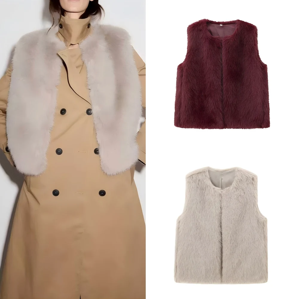 Women's new fashion side pocket decoration warm artificial fur effect vest retro sleeveless Button-up women's vest chic top
Women's new fashion side pocket decoration warm artificial fur effect vest retro sleeveless Button-up women's vest chic top