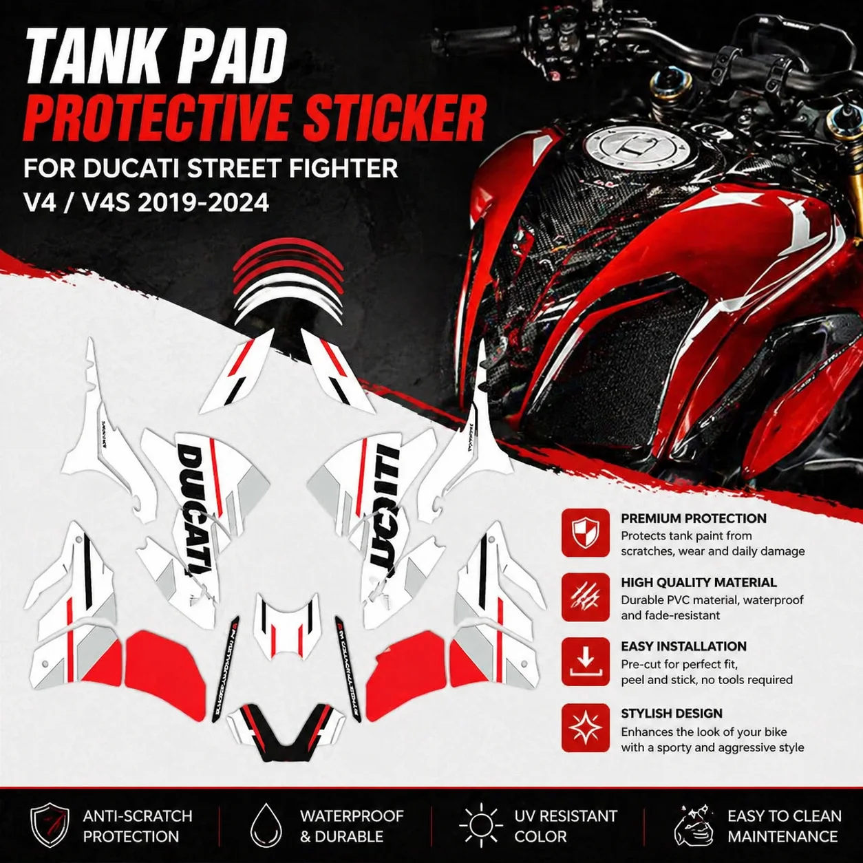 Suitable for DUCATI Street Fighter V4 V4S 2019-2024 motorcycle sticker fairing protector sticker fuel tank liner protector
Suitable for DUCATI Street Fighter V4 V4S 2019-2024 motorcycle sticker fairing protector sticker fuel tank liner protector