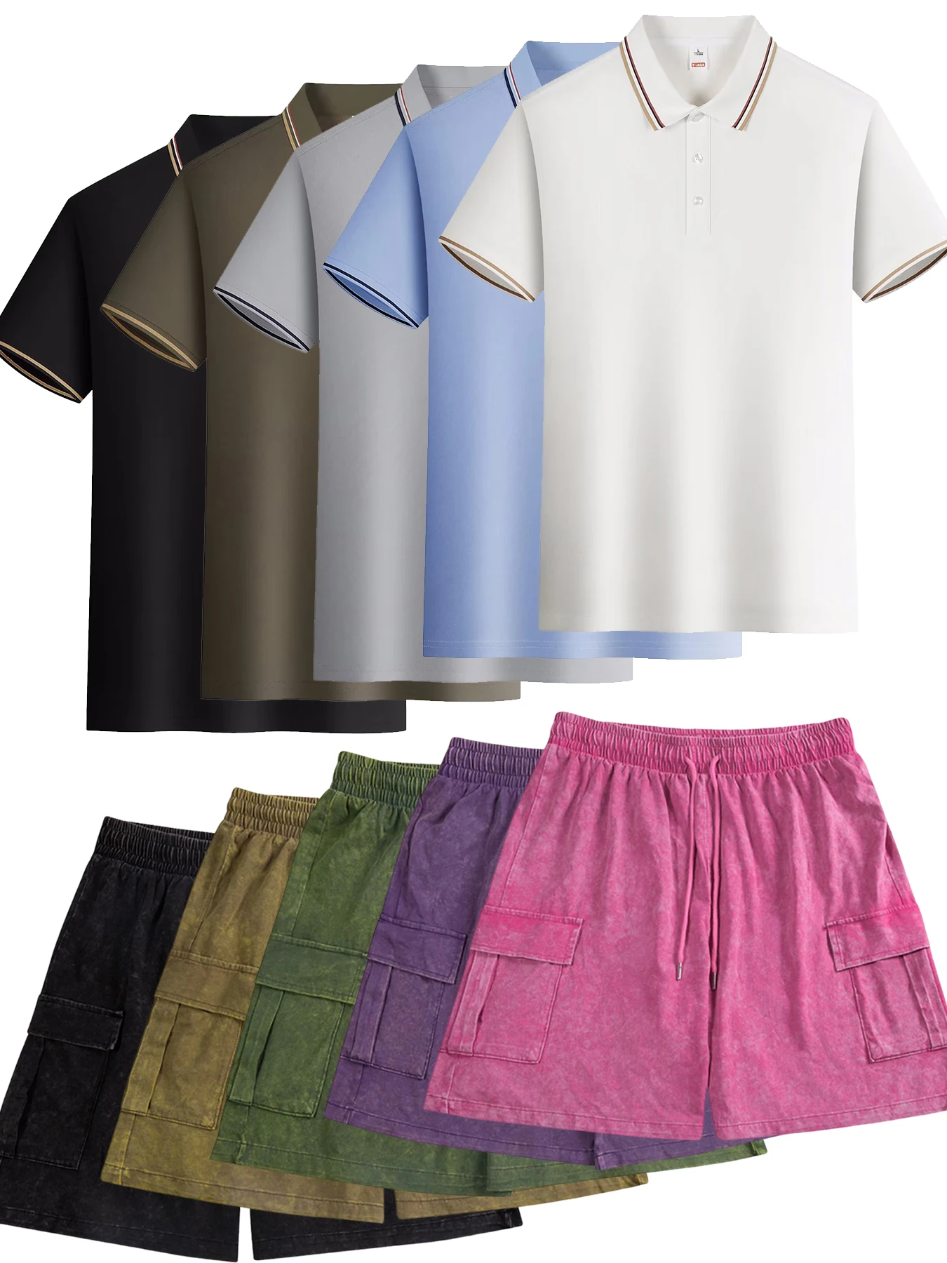 2025 Men's Casual Polo Shirt Shorts Set Comfortable Breathable Short Sleeve Loose Outdoor Sports Walking Solid Color Shorts
2025 Men's Casual Polo Shirt Shorts Set Comfortable Breathable Short Sleeve Loose Outdoor Sports Walking Solid Color Shorts