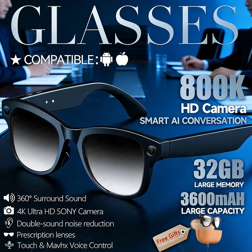 800W AI Smart Camera Chat GPT Translation Voice Control WiFi Transmission 1200P HD Shooting 3600mAh Charging Case Smart Glasses
800W AI Smart Camera Chat GPT Translation Voice Control WiFi Transmission 1200P HD Shooting 3600mAh Charging Case Smart Glasses
