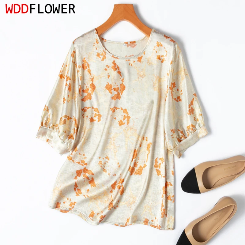 Women Silk T-shirt 92% Mulberry Silk 8% Spandex 19 Momme Silk Short sleeve Light Beige Printed Top Shirt Blouse Summer M1352
Women Silk T-shirt 92% Mulberry Silk 8% Spandex 19 Momme Silk Short sleeve Light Beige Printed Top Shirt Blouse Summer M1352