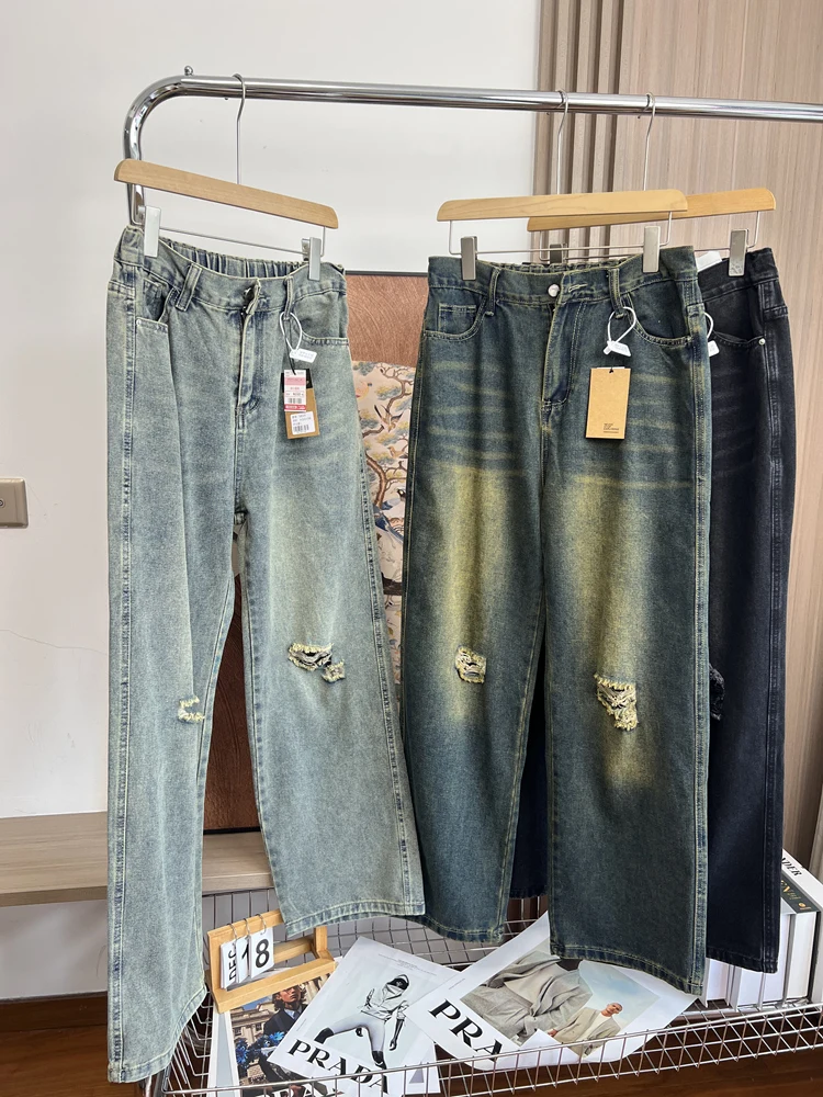 Весенне-летние мужские рваные джинсы, корейские повседневные модные прямые джинсовые брюки в стиле ретро, мужские потертые свободные брюки с дырками
Весенне-летние мужские рваные джинсы, корейские повседневные модные прямые джинсовые брюки в стиле ретро, мужские потертые свободные брюки с дырками
