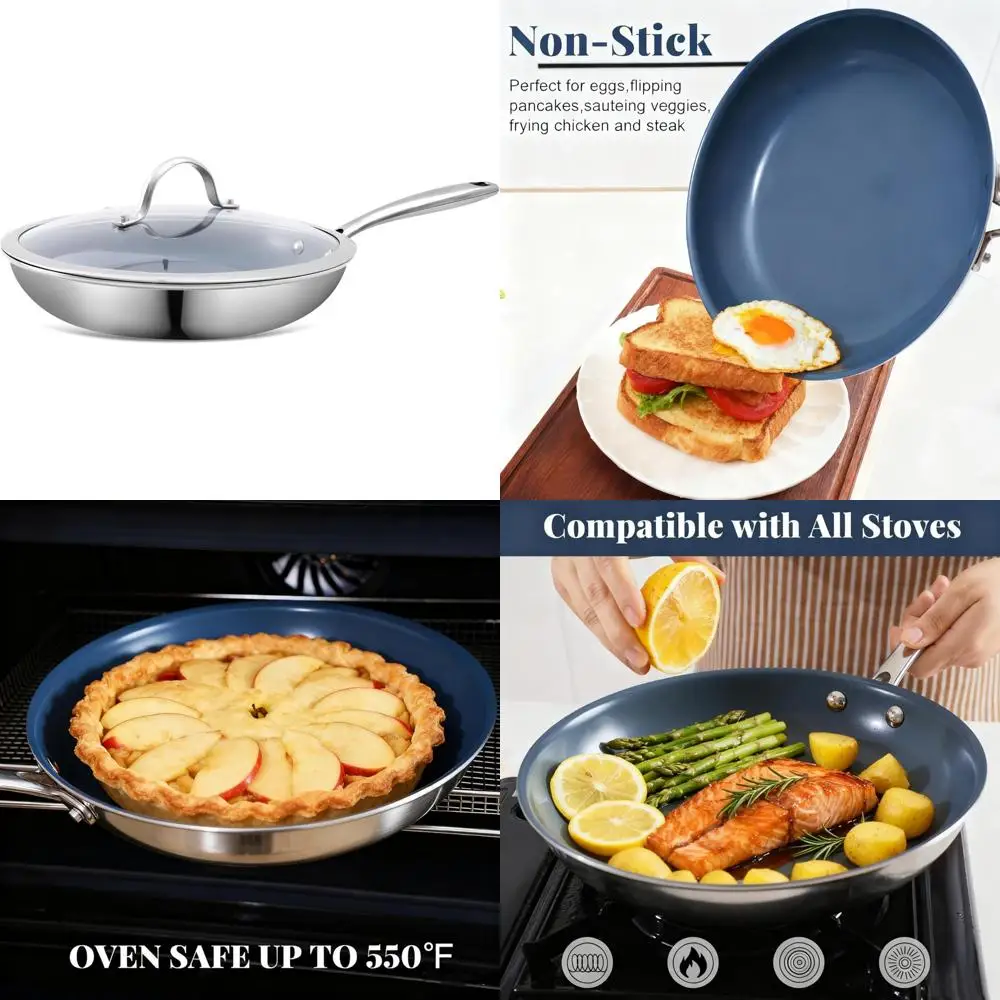 10 Inch Non-Stick Stainless Steel Frying Pan with Ceramic Coating, Healthy and Non-Toxic Cookware Suitable for Induction and Ele
10 Inch Non-Stick Stainless Steel Frying Pan with Ceramic Coating, Healthy and Non-Toxic Cookware Suitable for Induction and Ele