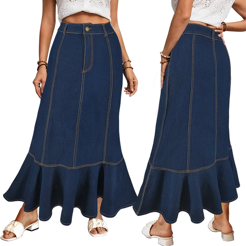High-Waisted Mid-Length Casual Denim Skirt for Women Body-Hugging Ruffled Pleated A-Line Skirt
High-Waisted Mid-Length Casual Denim Skirt for Women Body-Hugging Ruffled Pleated A-Line Skirt