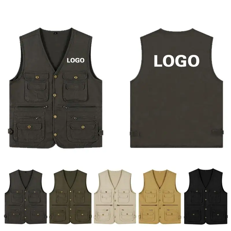 Cotton Copper Buckle Workwear Vest With Printed LOGO Men's Multi Pocket Multi-functional Casual Outdoor Photography Fishing Vest
Cotton Copper Buckle Workwear Vest With Printed LOGO Men's Multi Pocket Multi-functional Casual Outdoor Photography Fishing Vest