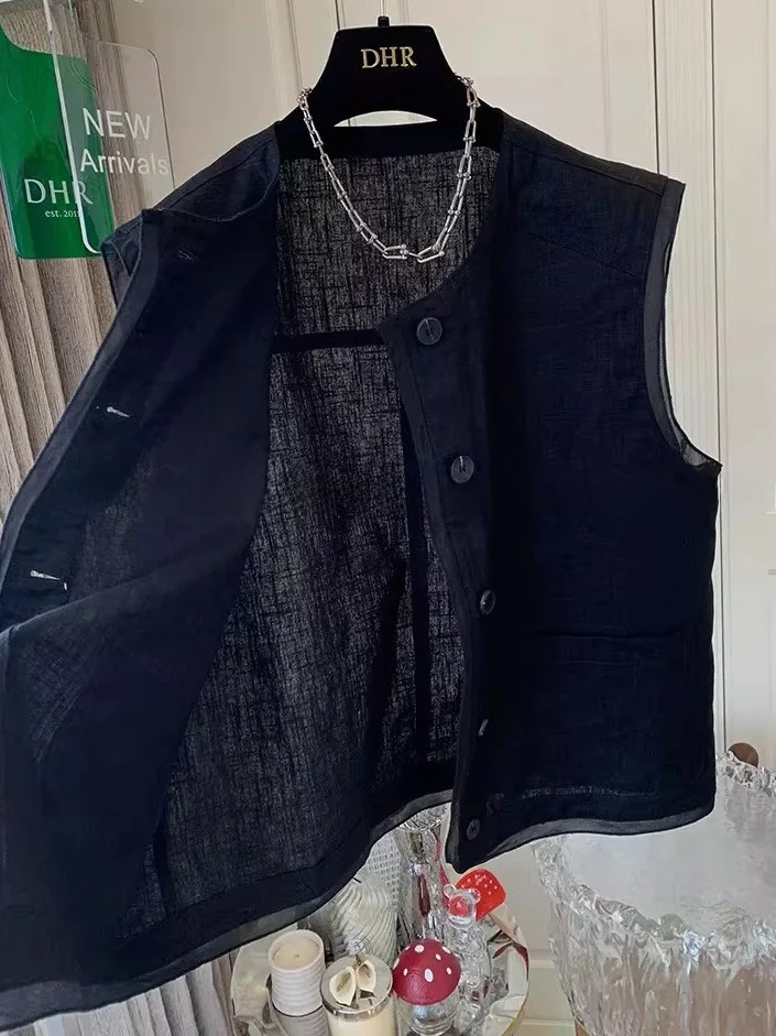 Stylish Mesh Splice Vest Top plus Size Summer Outerwear Sleeveless Black Women's Fashionable Commute Korean Loose Fit Coat
Stylish Mesh Splice Vest Top plus Size Summer Outerwear Sleeveless Black Women's Fashionable Commute Korean Loose Fit Coat