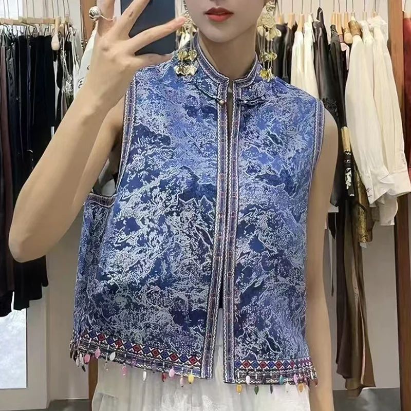 Spring New O-Neck Custom Fabric Enamel Colored Glaze Blue and White Porcelain Jacquard+Tassel Handmade Button Women's Vest S-XL
Spring New O-Neck Custom Fabric Enamel Colored Glaze Blue and White Porcelain Jacquard+Tassel Handmade Button Women's Vest S-XL