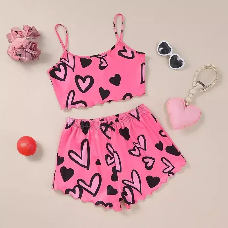 Summer Women's Sexy Pajamas Set Heart Print Sling Sleepwear V-Neck Pyjamas Sleeveless Cute Top and Shorts Loungewear
Summer Women's Sexy Pajamas Set Heart Print Sling Sleepwear V-Neck Pyjamas Sleeveless Cute Top and Shorts Loungewear