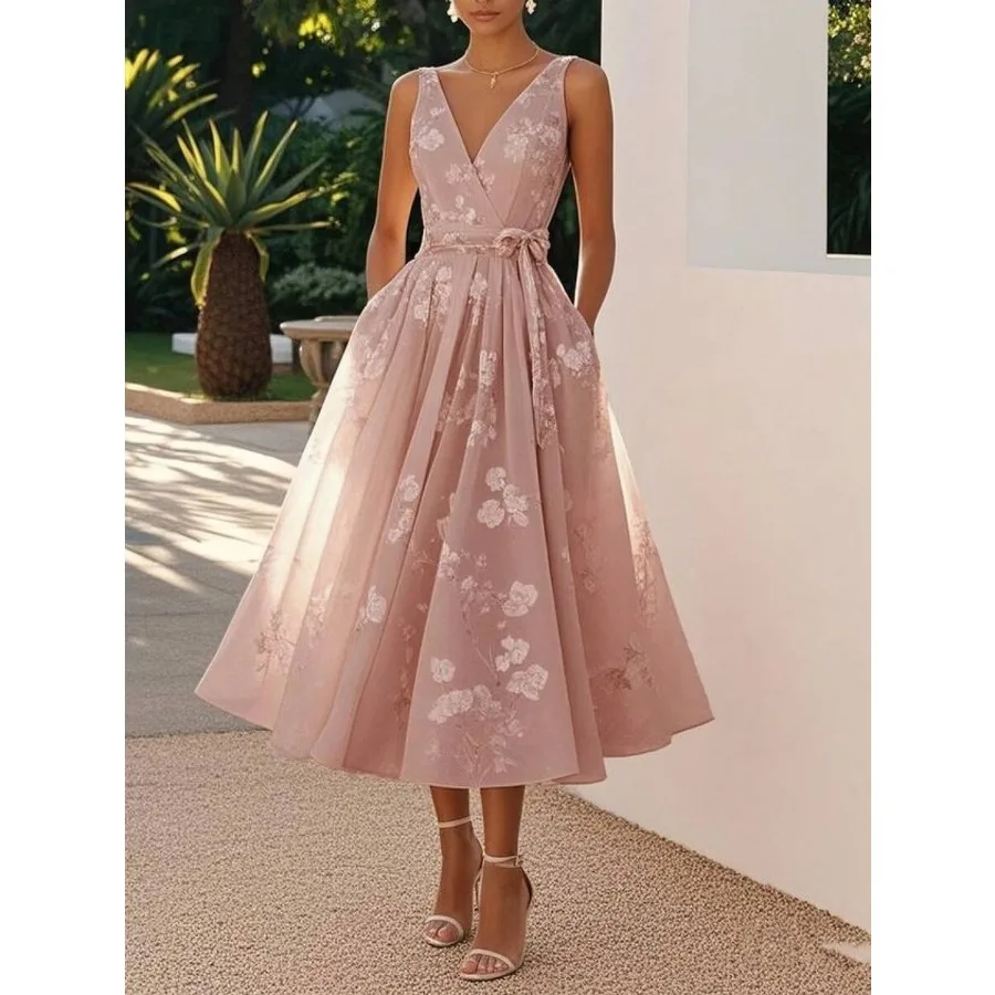 【New style】Fashionable Multi-Color Sleeveless Dress, Embroidered V-Neck, Cinched Waist, Lace Up, Mid Length Banquet Dress For W
【New style】Fashionable Multi-Color Sleeveless Dress, Embroidered V-Neck, Cinched Waist, Lace Up, Mid Length Banquet Dress For W