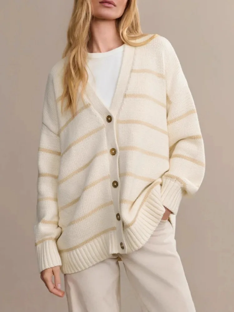 UOOZEE Women's Fashion Striped Single-breasted Knitted Cardigan Loose Casual Chic Fall Winter Warm Long Sleeves Sweaters Tops
UOOZEE Women's Fashion Striped Single-breasted Knitted Cardigan Loose Casual Chic Fall Winter Warm Long Sleeves Sweaters Tops