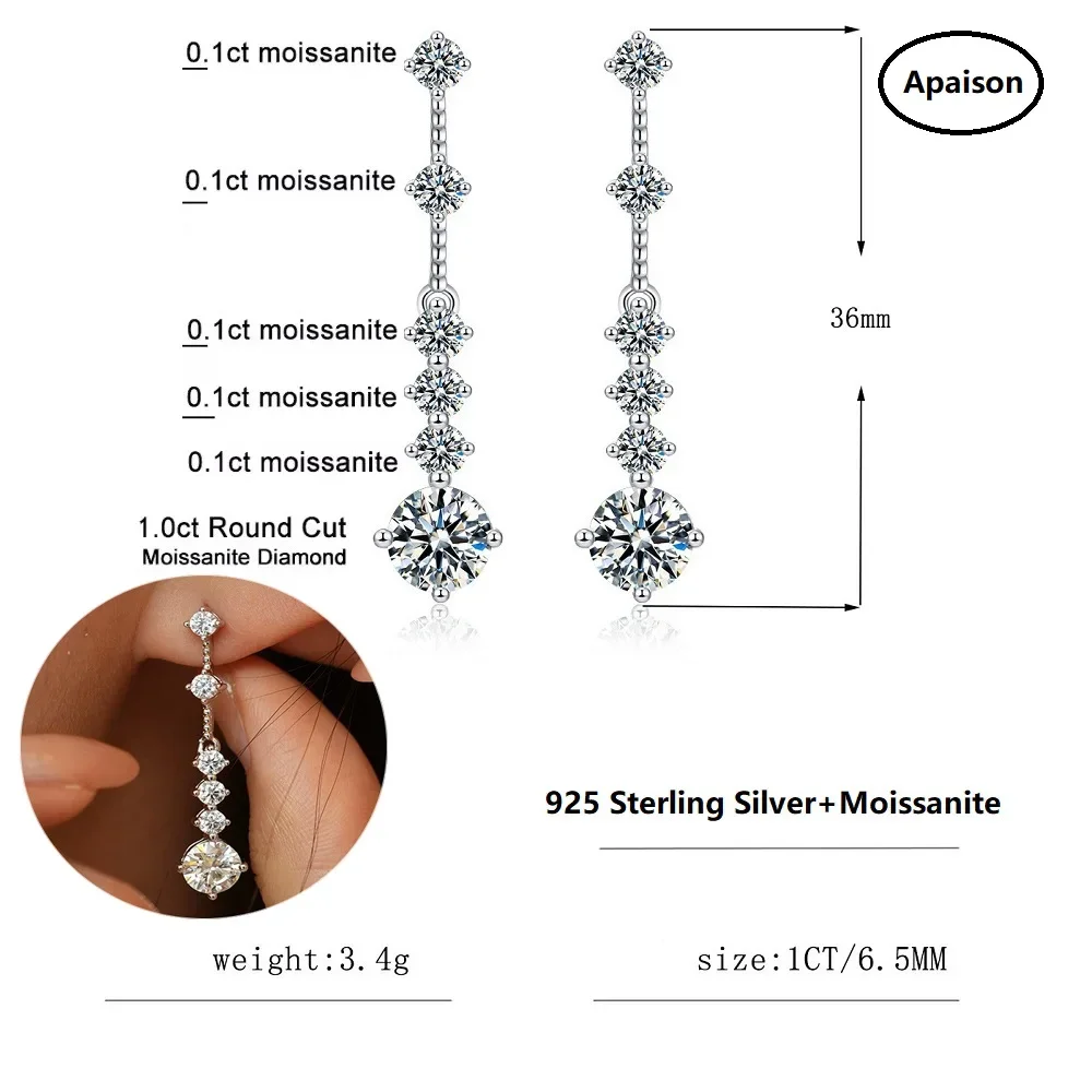 Apaison 1 Pair D Color Moissanite Drop Earrings for Women With Certificate 925 Sterling Silver Long Tassel Earring Jewelry Gift
Apaison 1 Pair D Color Moissanite Drop Earrings for Women With Certificate 925 Sterling Silver Long Tassel Earring Jewelry Gift