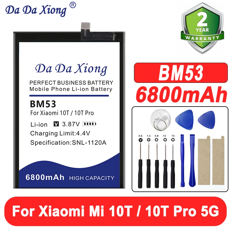 DaDaXiong 100% New BM53 6800mAh Battery For Xiaomi 10T/10T Pro/ Mi 10T 5G Phone Replacement Batteries
DaDaXiong 100% New BM53 6800mAh Battery For Xiaomi 10T/10T Pro/ Mi 10T 5G Phone Replacement Batteries