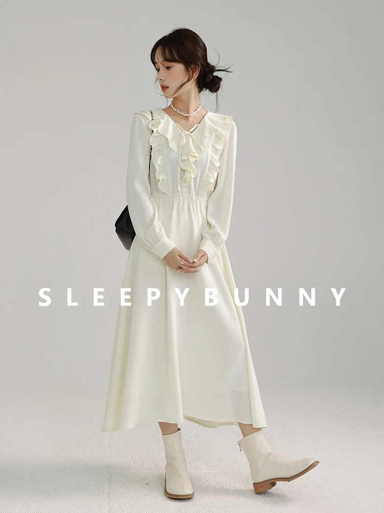 Elegant Ruffle Tie V-Neck Long Sleeve Midi Dress Women High Waist French Style A-Line Outfit Sweet Fall Look for Office or Daily
Elegant Ruffle Tie V-Neck Long Sleeve Midi Dress Women High Waist French Style A-Line Outfit Sweet Fall Look for Office or Daily