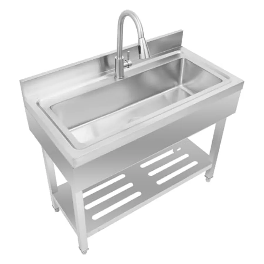 Stainless Steel Utility Sink with Pull-out Faucet 39.37L x 19.69W x 31.5H Freestanding Large Basin Single Bowl Sink for Laundry
Stainless Steel Utility Sink with Pull-out Faucet 39.37L x 19.69W x 31.5H Freestanding Large Basin Single Bowl Sink for Laundry