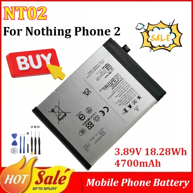 New NT02 3.89V 18.28Wh 4700mAh Mobile Phone Battery for Nothing Phone 2 Replacement Battery with Tools
New NT02 3.89V 18.28Wh 4700mAh Mobile Phone Battery for Nothing Phone 2 Replacement Battery with Tools