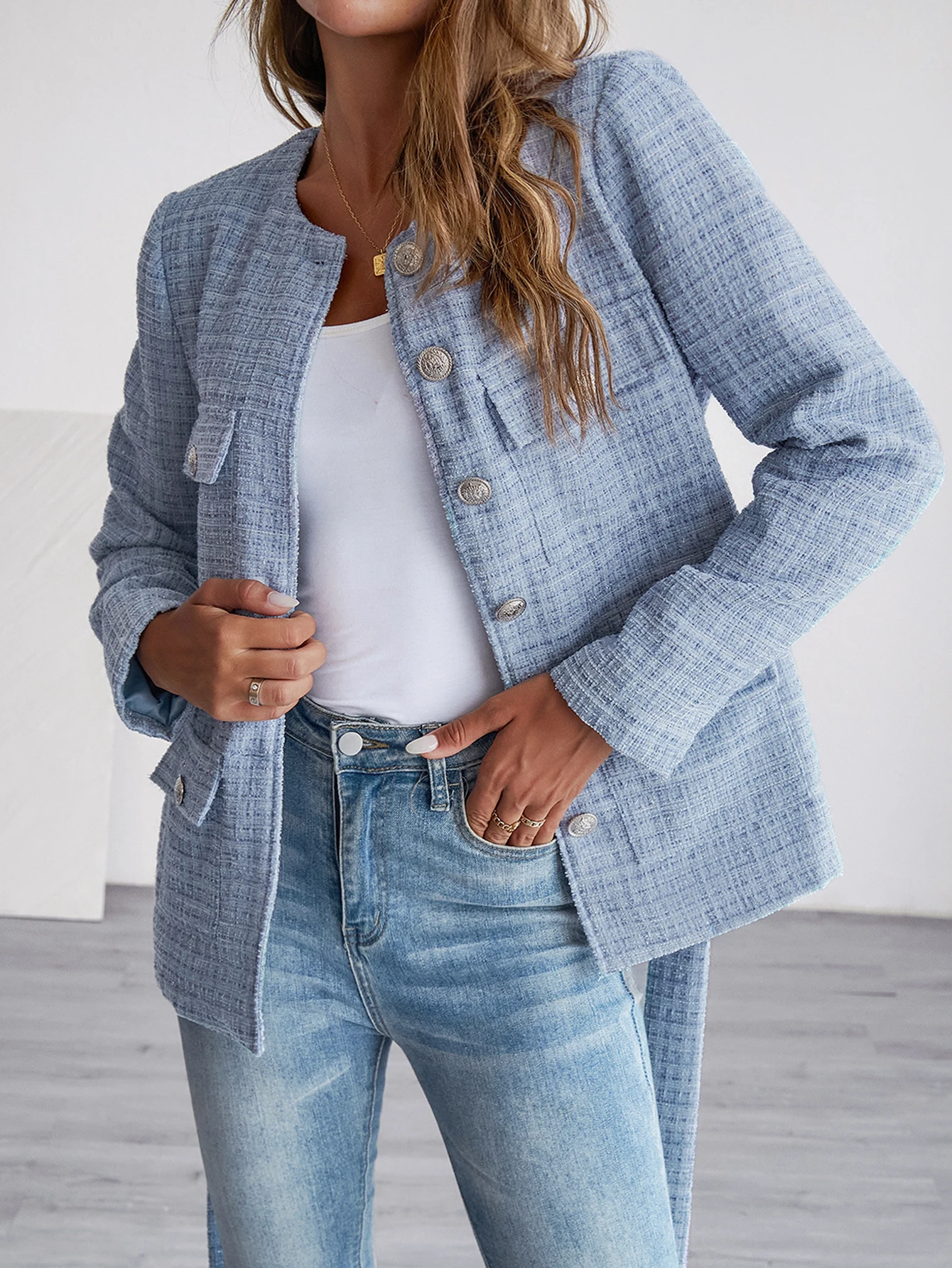 European and American style autumn and winter new product lace up jacket round neck plaid cotton and linen coat fashionable
European and American style autumn and winter new product lace up jacket round neck plaid cotton and linen coat fashionable