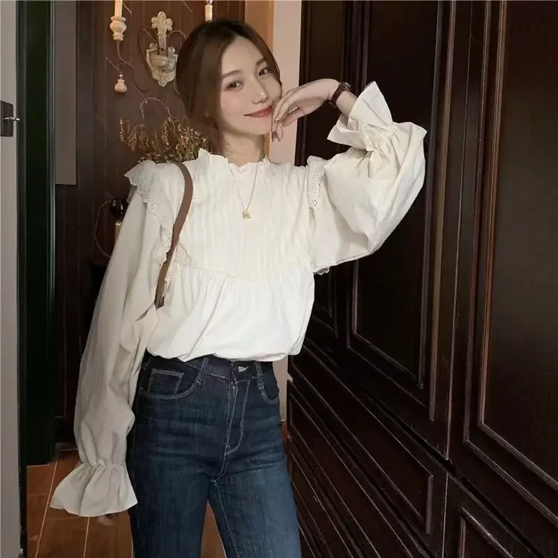 White Blouse Women Blusas Stand Neck Chiffon Shirts Long Sleeve Ruffles Lace Blouses Vintage Elegant Sweet Femme Tops
White Blouse Women Blusas Stand Neck Chiffon Shirts Long Sleeve Ruffles Lace Blouses Vintage Elegant Sweet Femme Tops