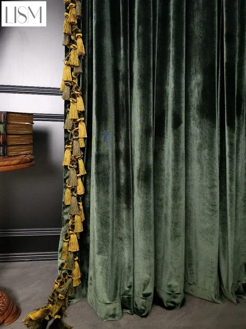 French Luxury Curtains For Living Room Bedroom Velvet Tassels Thickened Blackout Retro Dark Green Villa Decor Custom 1PC
French Luxury Curtains For Living Room Bedroom Velvet Tassels Thickened Blackout Retro Dark Green Villa Decor Custom 1PC
