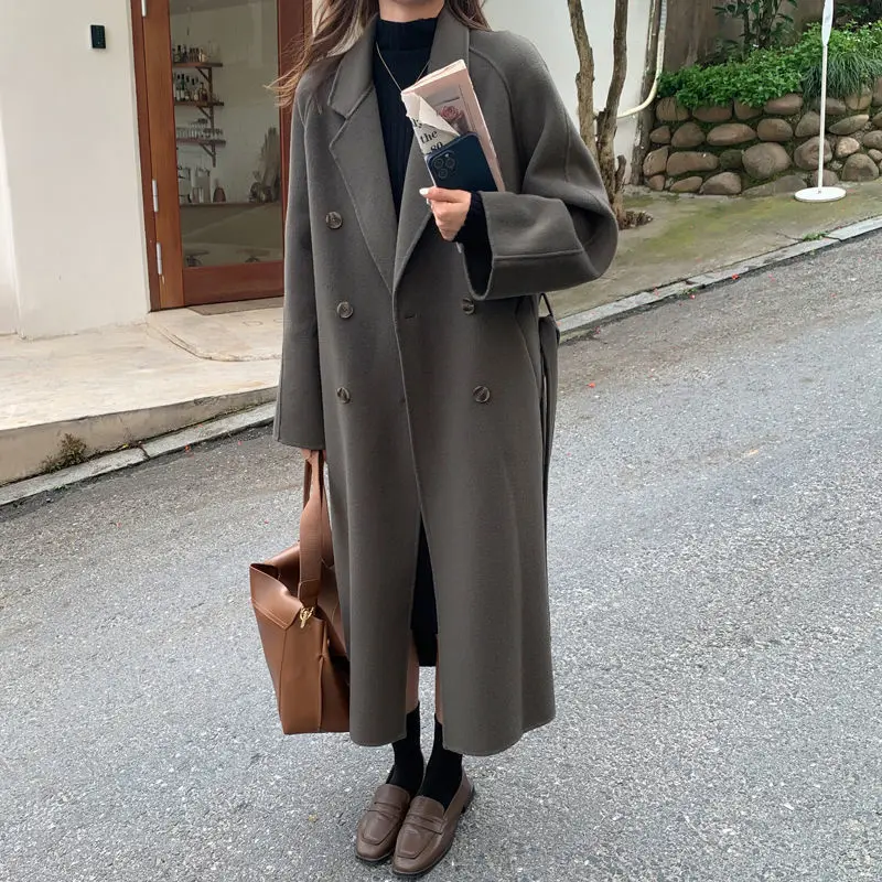 Double-sided Wool Coat Women's New Fashion Double-breasted Korean Lapel With Belt Coat Long Bathrobe Style Jacket Female Luxury
Double-sided Wool Coat Women's New Fashion Double-breasted Korean Lapel With Belt Coat Long Bathrobe Style Jacket Female Luxury