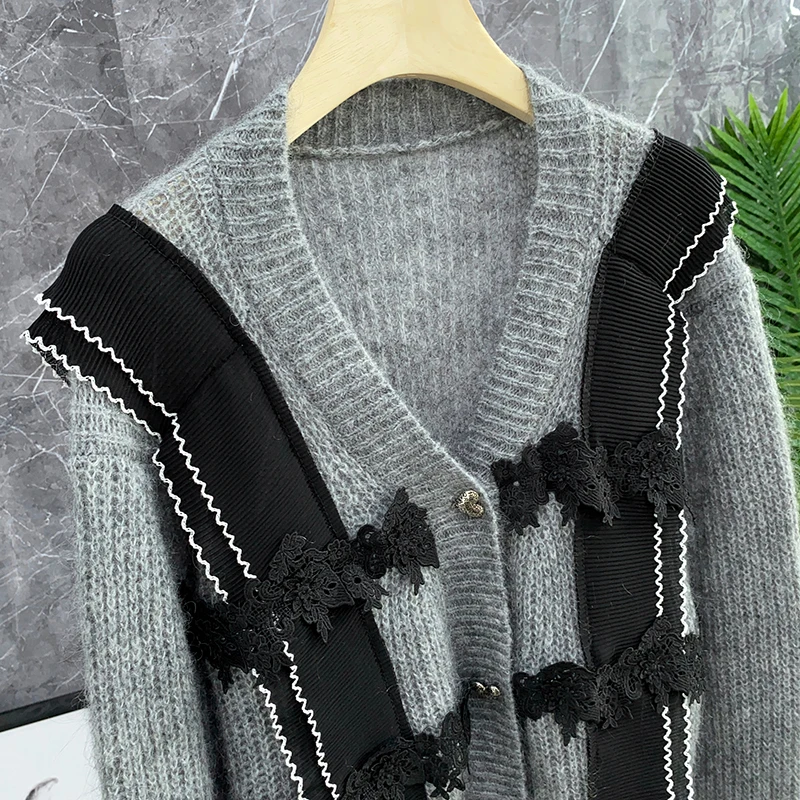 Lu Lace Trim V-Ne Knit Cardigan Long Sve Regular Fit Straight Tube Lazy Sle Coat Button Closure Pure Color Commute Wind
Lu Lace Trim V-Ne Knit Cardigan Long Sve Regular Fit Straight Tube Lazy Sle Coat Button Closure Pure Color Commute Wind