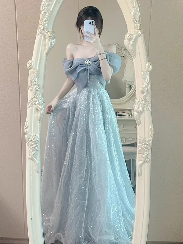 Blue Evening Gown Women's New 2026 High-End Luxury Hostess Princess Style Beaded Long Dress for Adult Ceremony Art Exam
Blue Evening Gown Women's New 2026 High-End Luxury Hostess Princess Style Beaded Long Dress for Adult Ceremony Art Exam