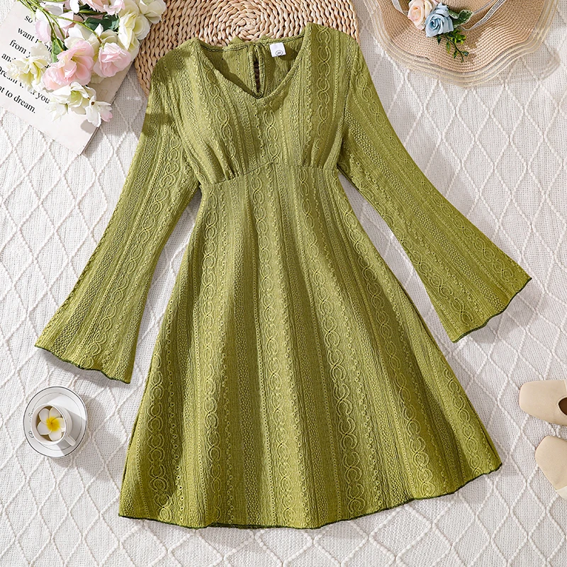 Girls 8‑12 casual spring autumn A‑line dress, V‑neck long sleeve green dress, lightweight and stylish for outdoor and daily wear
Girls 8‑12 casual spring autumn A‑line dress, V‑neck long sleeve green dress, lightweight and stylish for outdoor and daily wear