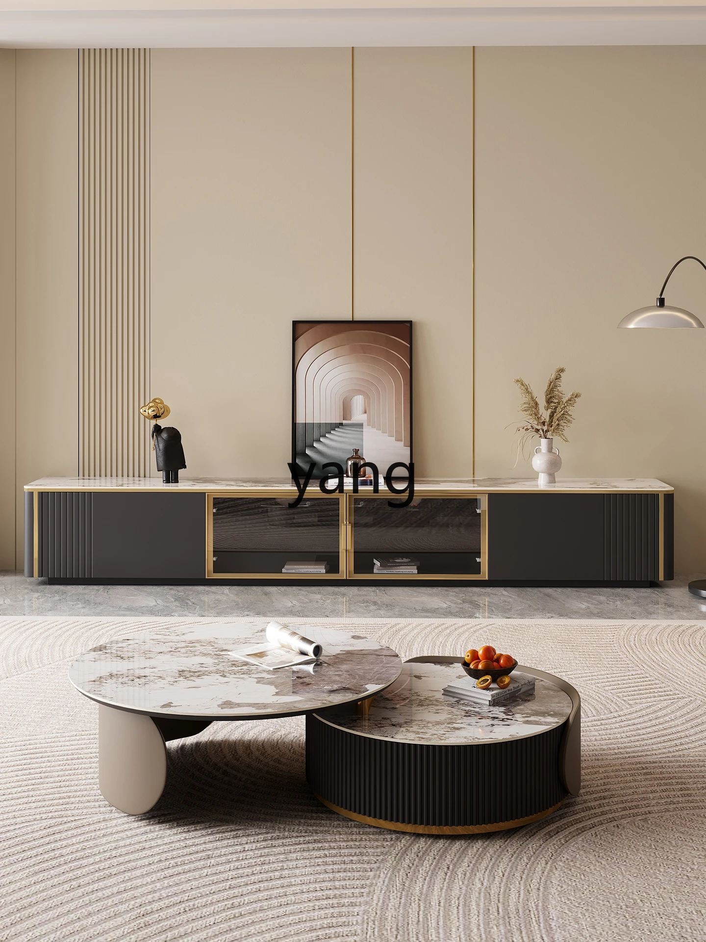 LMM rock slab French cream wind round coffee table living room household simple size round combination
LMM rock slab French cream wind round coffee table living room household simple size round combination