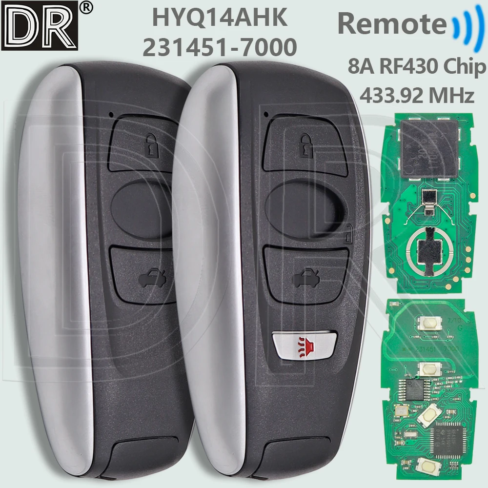 DR HYQ14AHK 8A Chip 433MHz 3/4Button Proximity Car Remote Key 231451-7000 Fob For Subaru Forester Impreza Legacy Outback
DR HYQ14AHK 8A Chip 433MHz 3/4Button Proximity Car Remote Key 231451-7000 Fob For Subaru Forester Impreza Legacy Outback