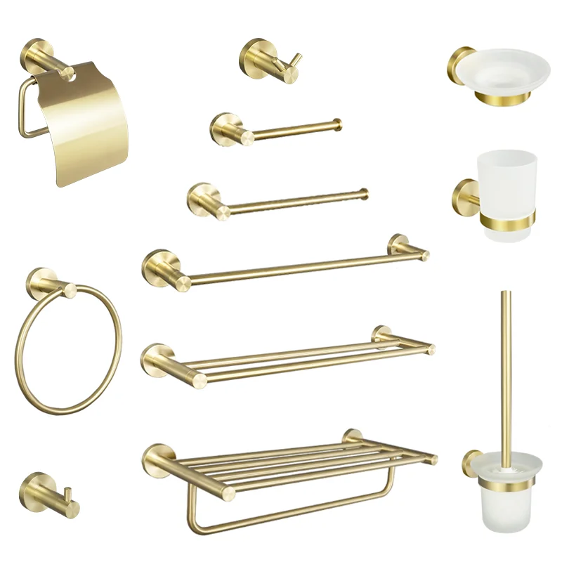 Brushed Gold Bathroom Accessories Hardware Towel Bar Paper Holder Towel Rack Hook Soap Dish Toilet Brush Hardware Pendants
Brushed Gold Bathroom Accessories Hardware Towel Bar Paper Holder Towel Rack Hook Soap Dish Toilet Brush Hardware Pendants