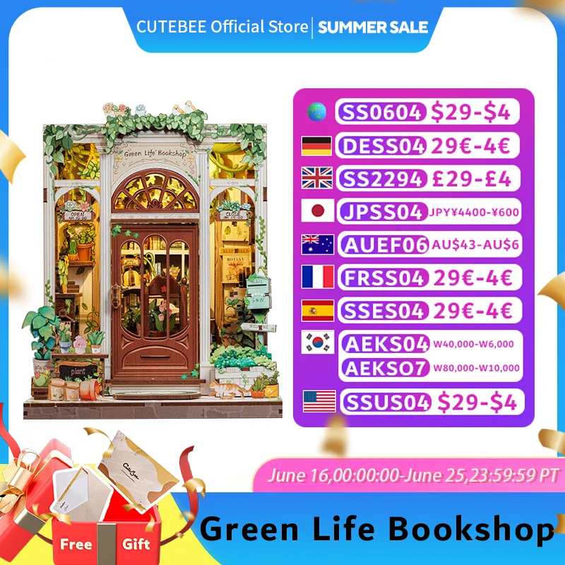 CUTEBEE Booknook DIY Dollhouse Miniature Room Kit Bookstore Model Bookshelf Insert Wooden 3D Puzzle for Green Life Bookshop
CUTEBEE Booknook DIY Dollhouse Miniature Room Kit Bookstore Model Bookshelf Insert Wooden 3D Puzzle for Green Life Bookshop