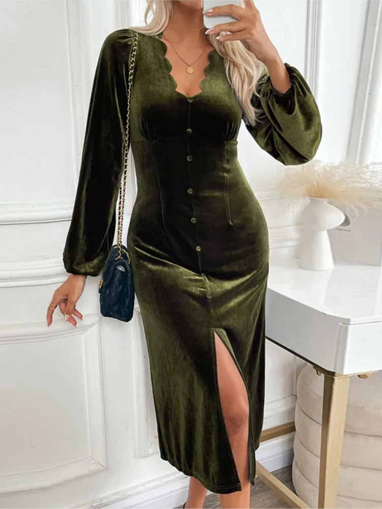 Dresses 2025 Woman New Autumn Retro Party Evening Dress Elegant V-neck Solid Color Vestidos Temperament Simple Style Slim Trendy
Dresses 2025 Woman New Autumn Retro Party Evening Dress Elegant V-neck Solid Color Vestidos Temperament Simple Style Slim Trendy