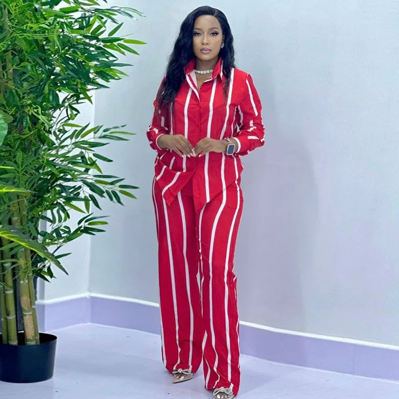 Women Striped Casual Loose Set Long Sleeve Shirt Turn Down Collar Top Matching Sets Wide Leg Long Lenth Pants Two Piece Suits
Women Striped Casual Loose Set Long Sleeve Shirt Turn Down Collar Top Matching Sets Wide Leg Long Lenth Pants Two Piece Suits