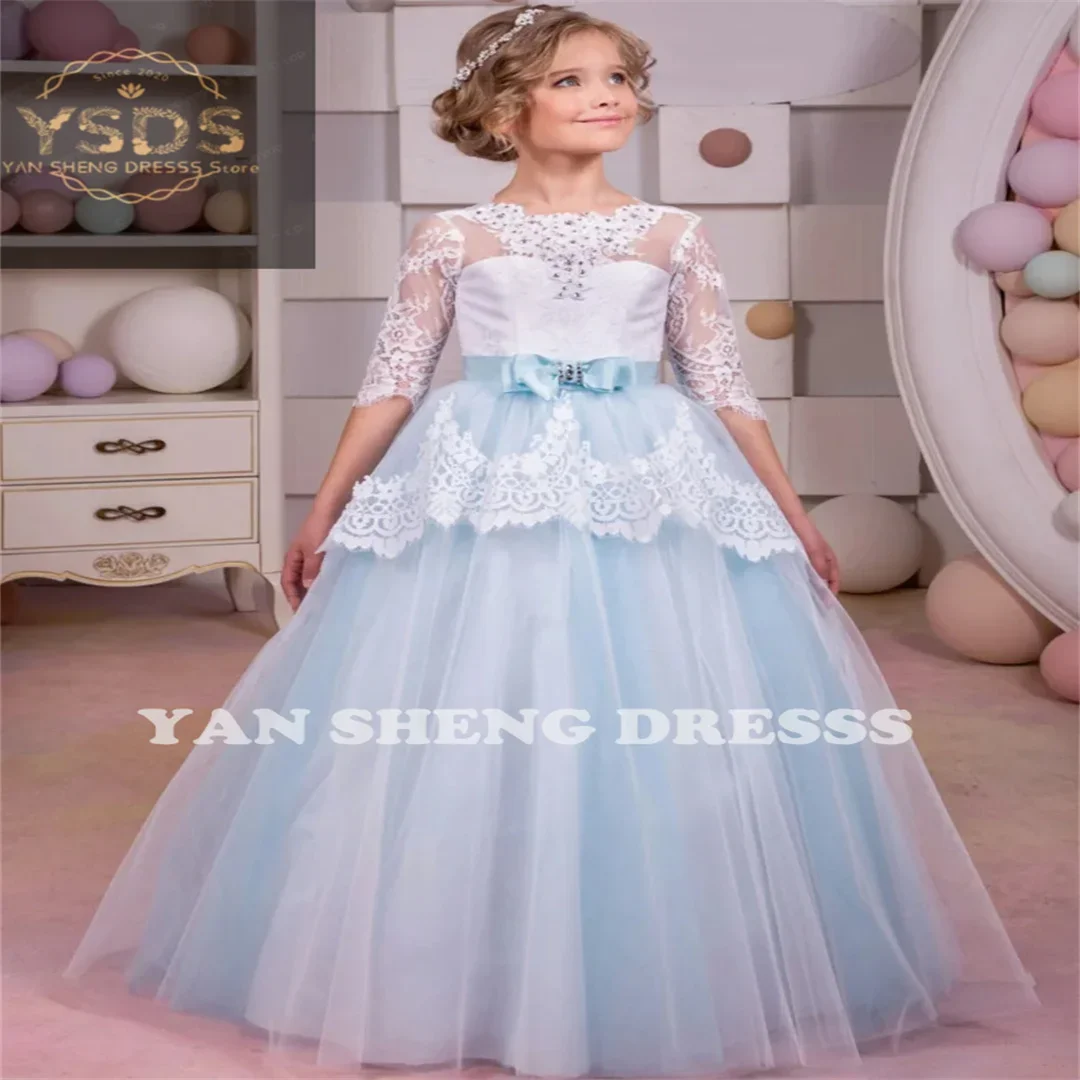 Girls Half Sleeve Lace Embroidered Tulle Ball Gown With Bow Belt Elegant Design For Formal Occasions Flower Girl Dresses Birthda
Girls Half Sleeve Lace Embroidered Tulle Ball Gown With Bow Belt Elegant Design For Formal Occasions Flower Girl Dresses Birthda