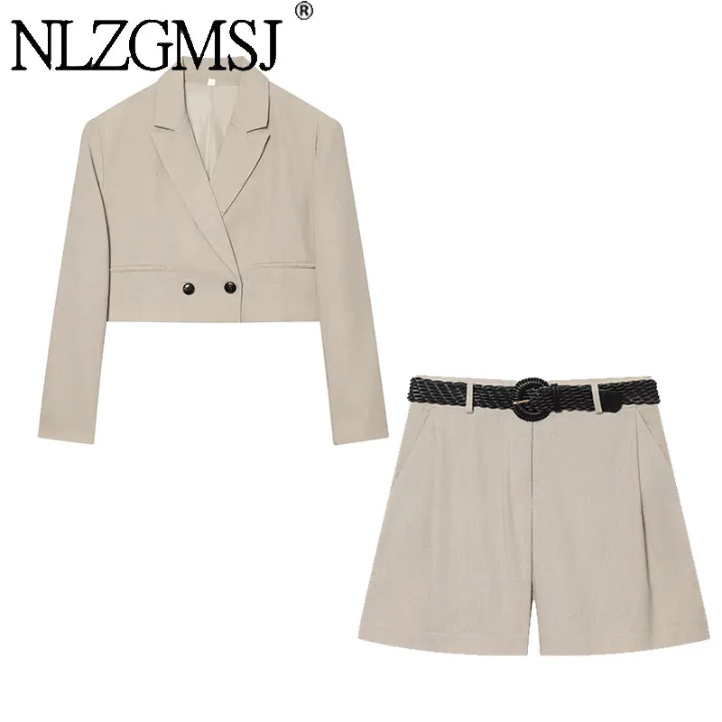 NLZGMSJ 2026 Spring Casual Beige 2 Pieces Women Suits V Neck Long Sleeve Blazer Belt Shorts Fashion Sets
NLZGMSJ 2026 Spring Casual Beige 2 Pieces Women Suits V Neck Long Sleeve Blazer Belt Shorts Fashion Sets